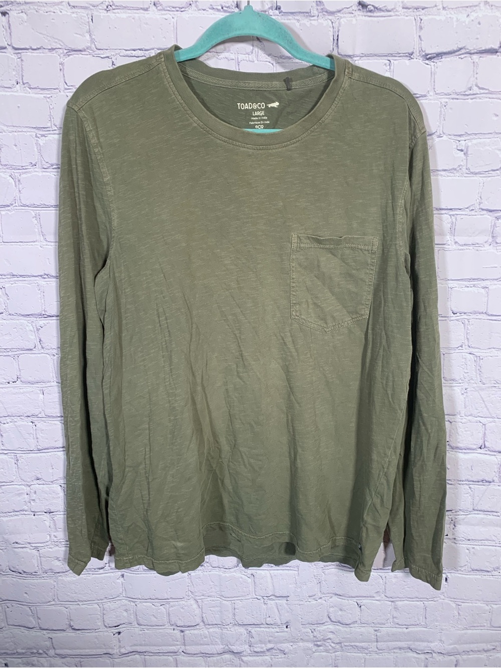 Toad&Co Womens Long Sleeve Organic Cotton Crewneck Green Size L Casual Pocket